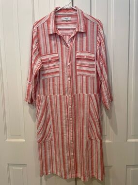 next Coral and White Striped Button-Front Dress